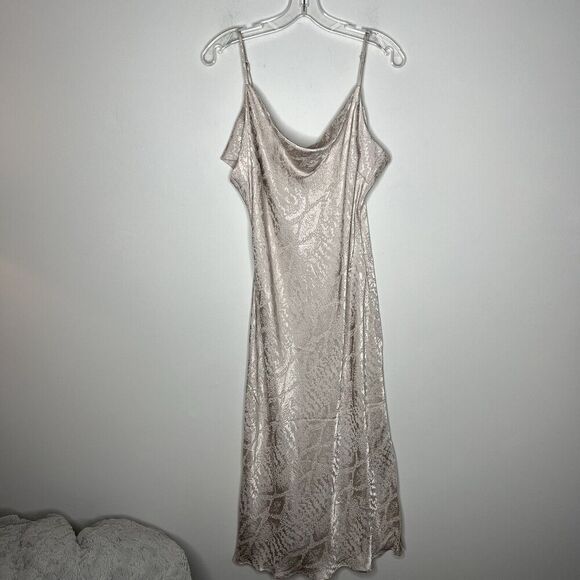 Express Dress Womens XL Satin Midi Slip Cream Damask Adjustable Straps Slits - Picture 8 of 13